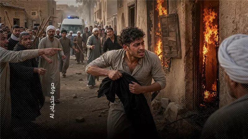 فشل فى سرقة المنزل فأشعل به النيران وخلع النقاب أثناء الهروب فسقط بأيدى الجيران